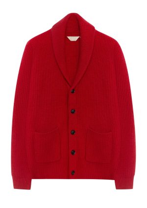 Moncrief Gld Cashmere Shawl Cardigan--H Red Cashmere Shawl Cardigan