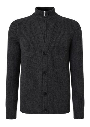 Moncrief Gold Cashmere Dual Cardigan- Charcoal Melange Cashmere Dual Cardigan