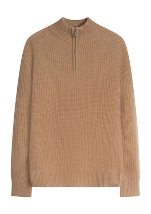 Moncrief Gold Cashmere Rib Q Zip--Beige Cashmere Rib Q Zip
