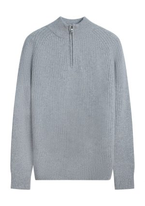 Moncrief Gold Cashmere Rib Q Zip--Silver Melange Cashmere Rib Q Zip