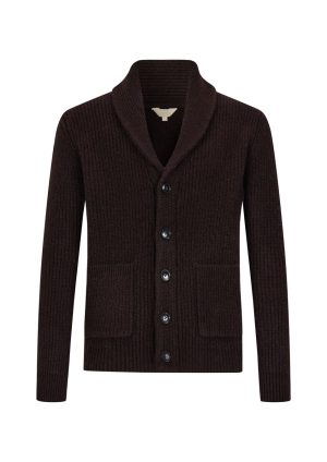Moncrief Gold Cashmere Shawl Cardigan-Dark Chocolate Cashmere Shawl Cardigan