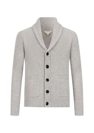 Moncrief Gold Cashmere Shawl Cardigan-Silver Melan Cashmere Shawl Cardigan