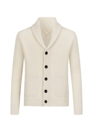 Moncrief Gold Cashmere Shawl Cardigan-Winter White Cashmere Shawl Cardigan