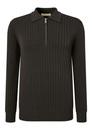 Moncrief Gold Vaughn Zip polo-Dk Army Vaughn Zip polo