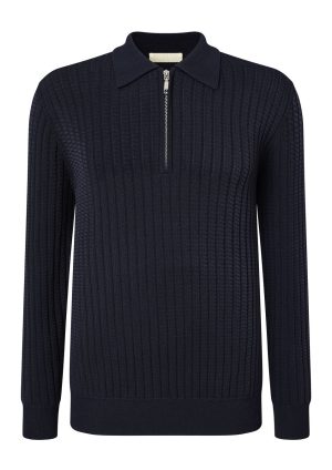 Moncrief Gold Vaughn Zip polo-Navy Vaughn Zip polo